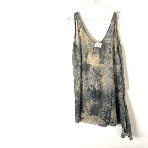 Zara Deep V Scoop Neck Popover Mini Dress Asymmetrical Hem Grey Cream NWT